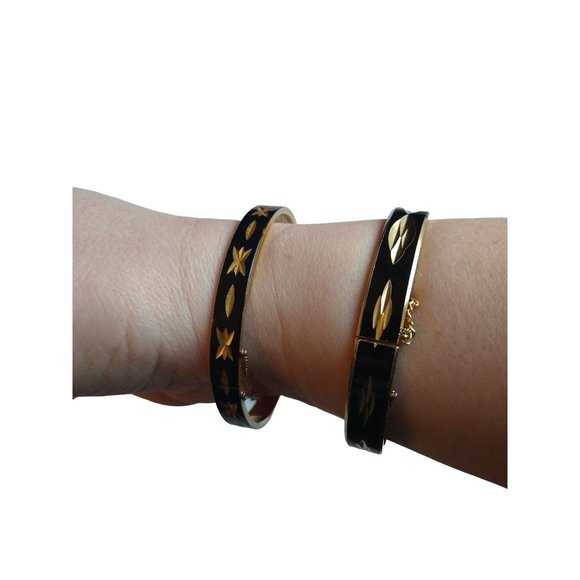 Vintage Black and Gold Set of 2 Bangle Bracelets Estate Jewelry - Picture 10 of 10
